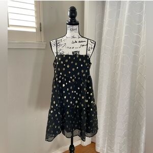 Forever 21 Metallic Gold Polka Dot Babydoll Dress